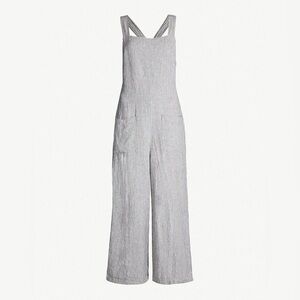 Free People Gray and Cream Stripped Off The Shore Linen Blend Overall Size 0